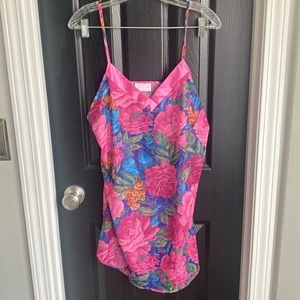 1990's Sheer Pink Floral Slip Dress/Nighty-Size L